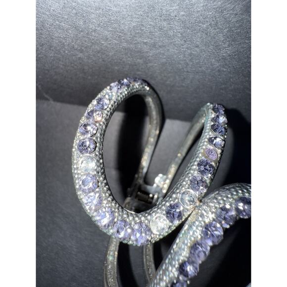 Vintage Clamper Rhinestone Bracelet Silver Tone Purple Abstract Retro Y2K READ - Picture 4 of 4